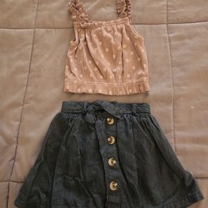 18M Purple Flower Belly Shirt and Denim Skort Set